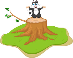 funny squirrel cartoon on tree stump