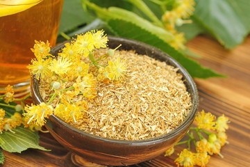 Dry herbal tea with linden flowers