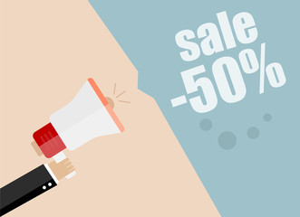 Sale promotion concept, hand holding megaphone, vector illustration