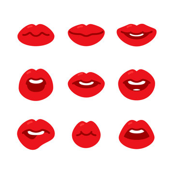 Set of flat icons with lips.