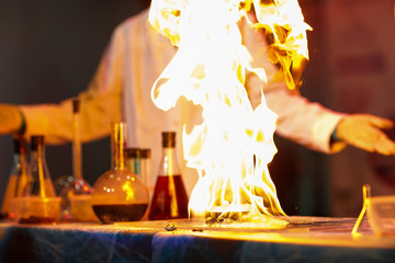 Experiments in a chemistry lab. The explosion in the laboratory.