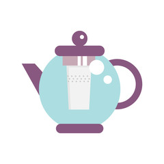 Obraz premium Modern Glass Teapot with Infuser. Tea, coffee kettle illustration. Hot teapot flat icon. Isolated straight lines kettle on white background.