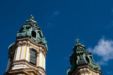 Church towers Krzeszow, Poland