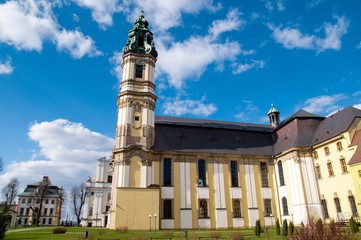 Obraz premium Krzeszow and the Shrine of Our Lady of Grace at sunny day