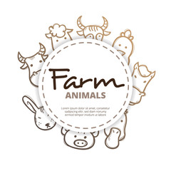 Vector farm animals icons circle composition.