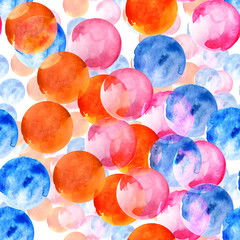 watercolor painted seamless pattern with circles variegated, abstract background, color round stains