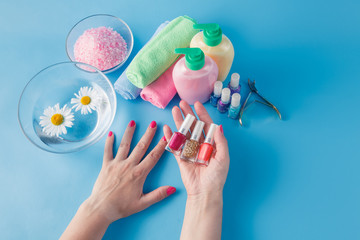 Manicure with many color gel nail polish