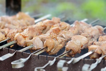 cooking meat on skewers