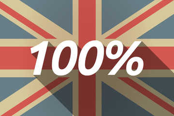Long shadow UK flag with    the text 100%