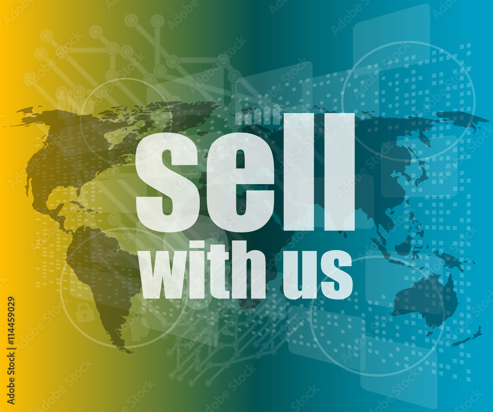 Poster sell with us word on digital screenvector quotation marks with thin line speech bubble. concept of c