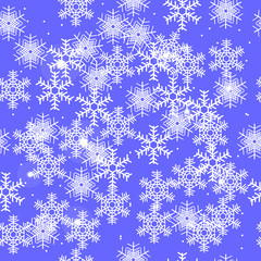 winter sky in the snow flakes, seamless pattern, light blue background