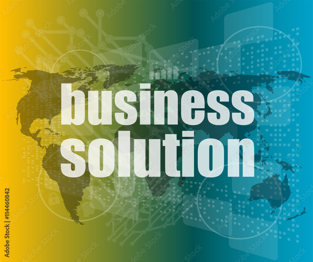 Poster words business solution on digital screen, business concept vector quotation marks with thin line sp