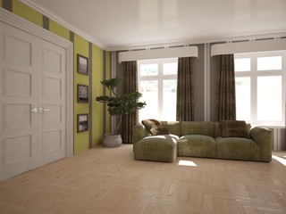 white interior design of modern home. Scandinavian interior