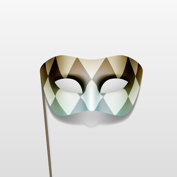 Vector Carnival Masquerade Party Mask on a Stick Isolated Background