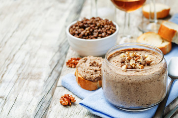 Mushrooms walnuts green lentil pate