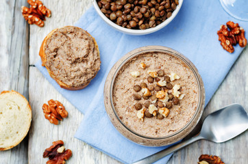 Mushrooms walnuts green lentil pate