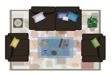 Interior icons top view with sofa armchair couch isolated vector illustration. Scene creator realistic  set.