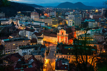 Aerial view of Ljubljana, Slovenia at night