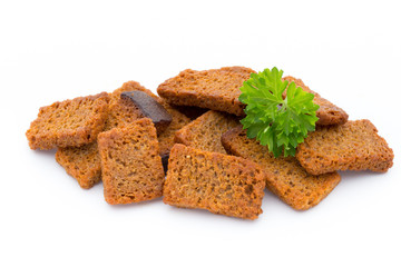 Bread croutons isolated on a white background.