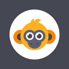 Animals. Colored in bright orange flat vector illustration of monkey face.