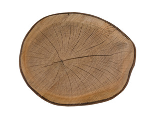 Wooden slice on the white background