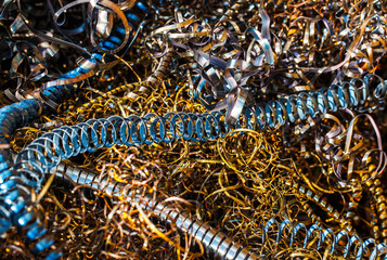 Closeup twisted spiral steel shavings