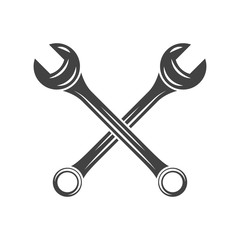 Two crossed battleaxes, battle axes. Black on white flat vector illustration, logo element isolated on white background