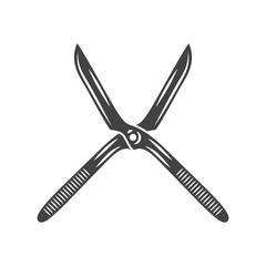 Two crossed battleaxes, battle axes. Black on white flat vector illustration, logo element isolated on white background