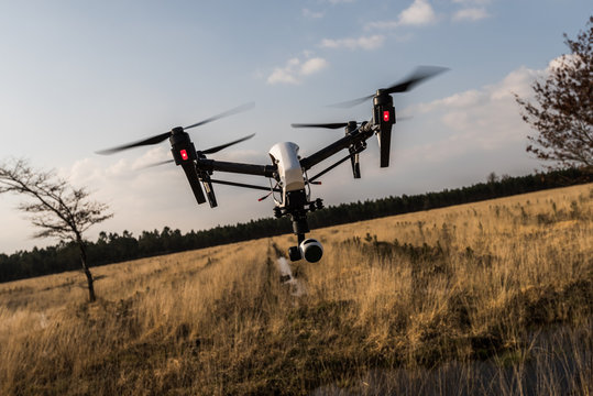 Drone camera flying mid air