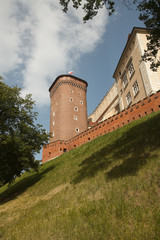 Wawel castle on the hill. Bottom view, Poland
