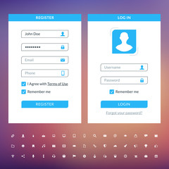 Set of flat design UI elements for website and mobile applications. Vector illustration. Icons, buttons, web elements