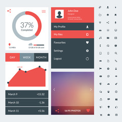 Set of flat design UI elements for website and mobile applications. Vector illustration. Icons, buttons, web elements