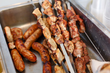 Beef kebab. Fresh meat at grill, bbq