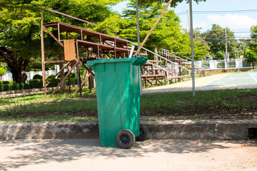 Fototapeta na wymiar green bins , Recycling bins , Public trash
