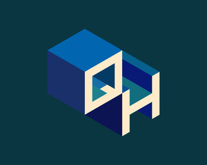 QH isometric 3D letter logo. three-dimensional stock vector alphabet font typography design.