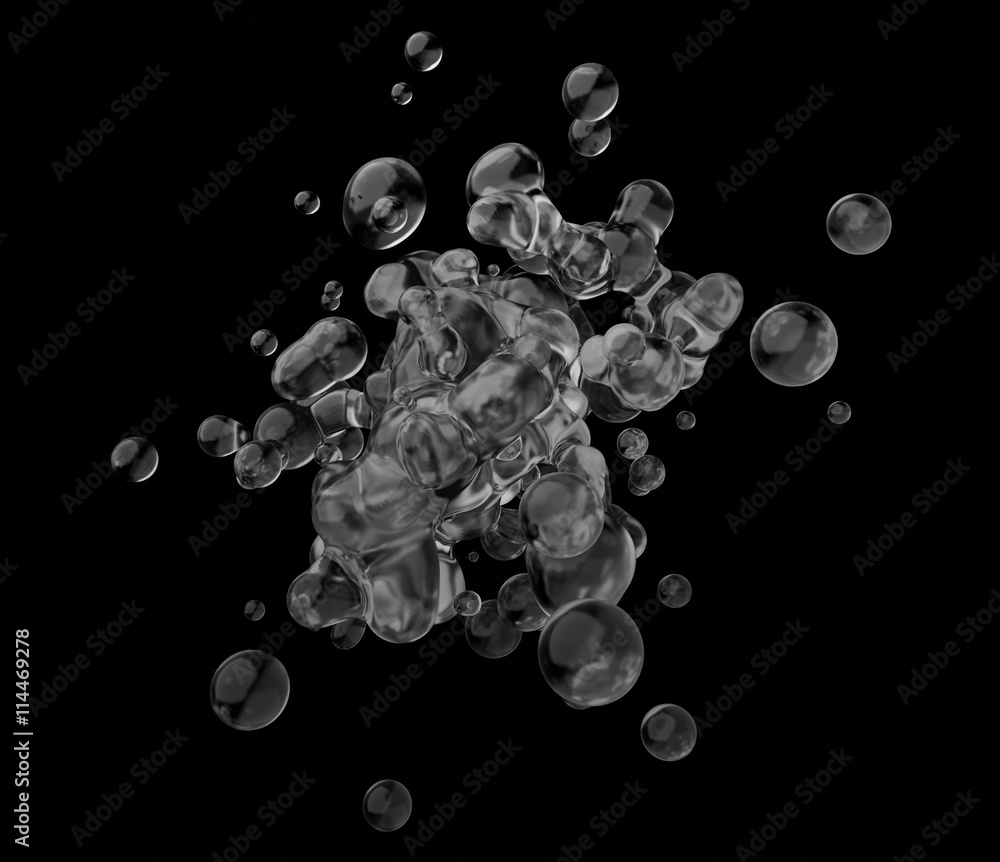 Poster abstract 3d rendering of chaotic liquid in empty space. background with dynamic fluid splash. design