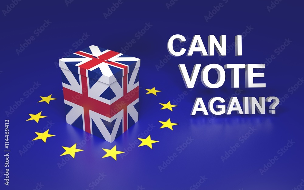 Aufkleber the illustration symbolize gb leaving eu voting. text written can i vote again? 3d rendering