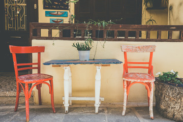 Empty greek cafe on Crete Island, Greece