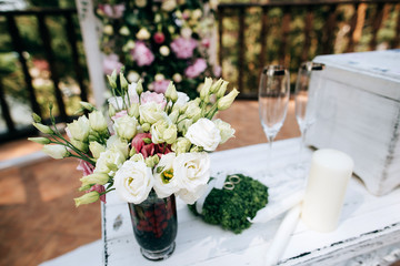 wedding hand made decoration, fresh flowers, rustic style