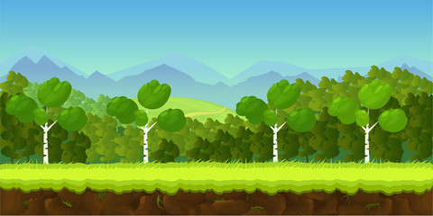 game background 2d  application. Vector design. Tileable horizontally. Size 1024x512. Ready for parallax effect