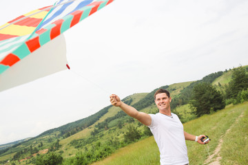 Man launching kite