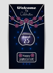 Happy Janmashtami. Illustration of hanging dahi handi. Template for flyer or invitation. Vector illustration, eps10