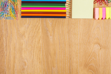 Colorful stationery on desktop