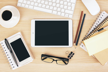 Office desk with tablet