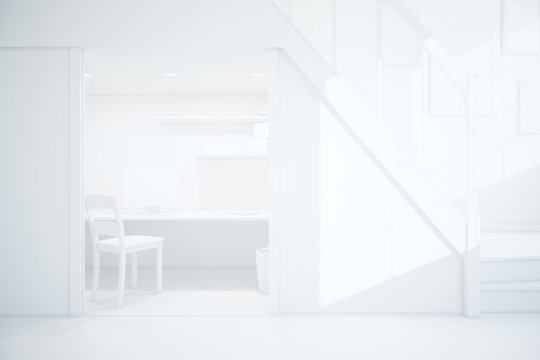 White interior with workplace
