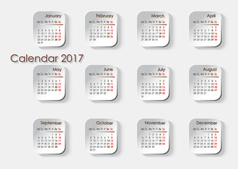 Planning Calendar 2017 on the tiles. Week: Monday to Sunday in English