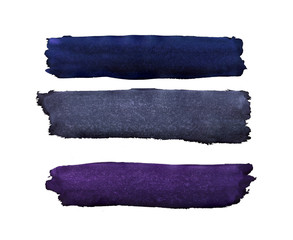 Fototapeta premium Three stripes painted with watercolors in shades of dark blue and violet