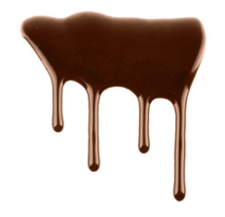 Melted chocolate dripping on white background