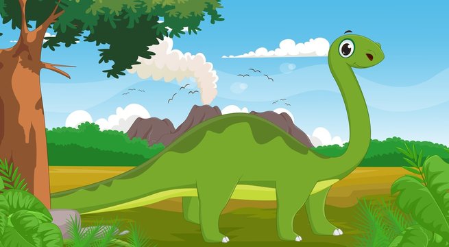 cute long neck dinosaur with background