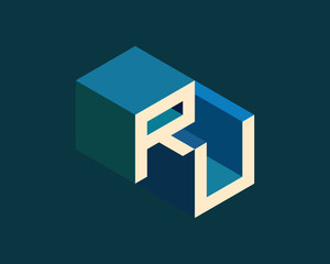 RU isometric 3D letter logo. three-dimensional stock vector alphabet font typography design.